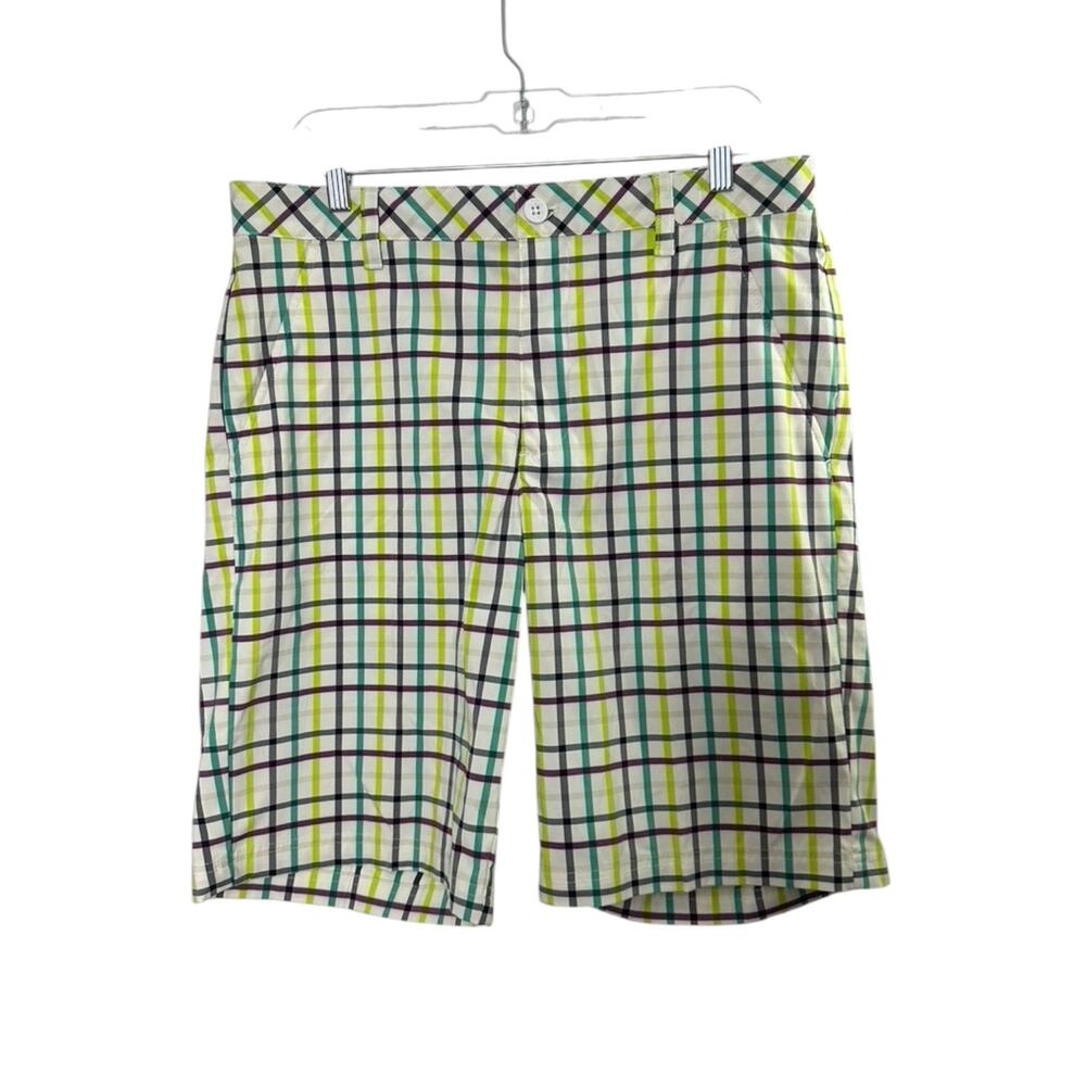 IZOD GOLF White Green & Purple Plaid 10.5" Shorts Men's Size 34